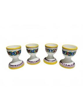 Modra Slovakian Folk Art Ceramic Hand-Painted Egg Cups w Floral Design Set of 4